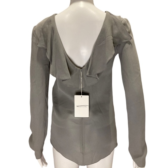 NWT Valentino Gray Silk Crepe Long Sleeve Blouse - Picture 2 of 9